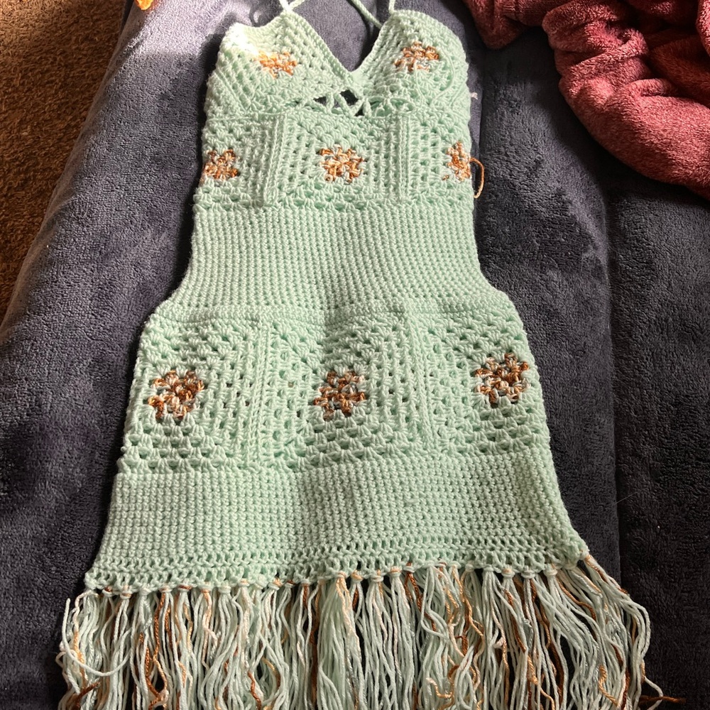 Mint Green Crochet Mini Dress